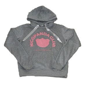 Nicopanda Hoodie XS Women Gray Pink Graphic Pullover Casual Cotton‎ Blend
